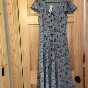 Brand new blue floral button down midi dress XS